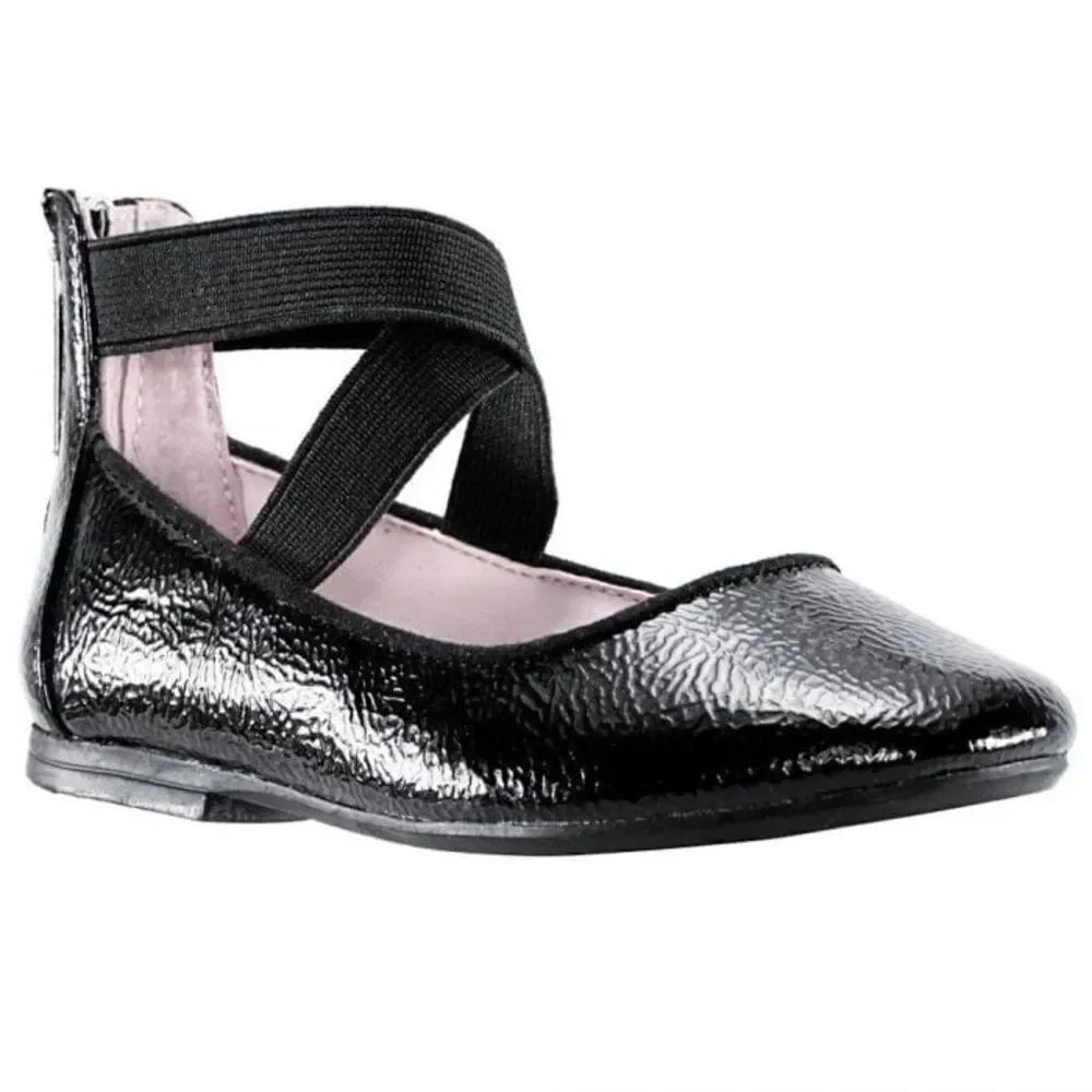 NINA MARISSA BLACK CRINKLE PATENT Mary Jane ballet flat dress shoe elastic 4